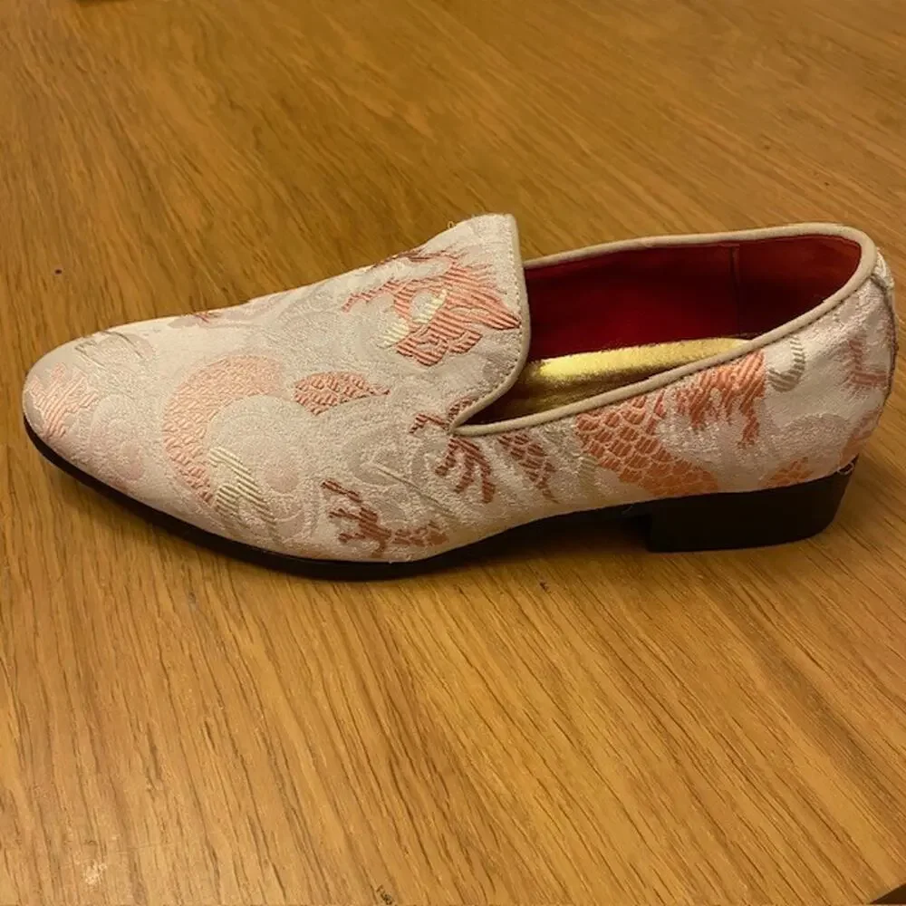 Dress Loafers Size EU 39 Mens 7 Womens 9 Slip on Embroidered Pink Jacquard Shoes - Picture 3 of 9